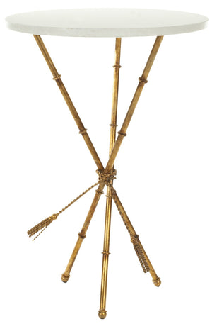 Safavieh Ross Golden Bamboo Round Accent Table With Marble Top, Antique Gold Frame, And Versatile Style FOX2514A