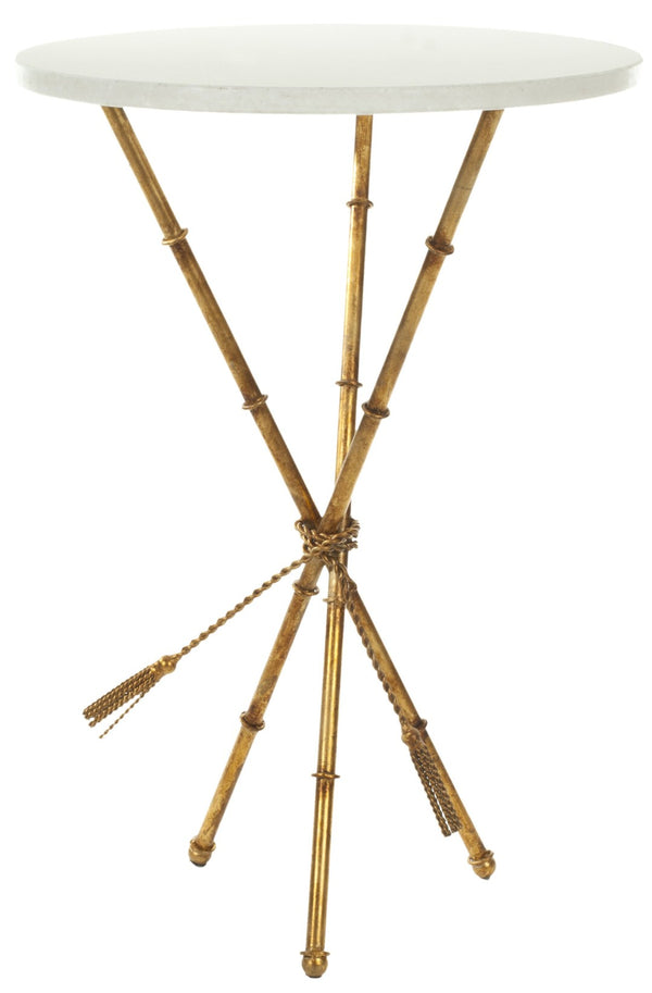 Safavieh Ross Golden Bamboo Round Accent Table With Marble Top, Antique Gold Frame, And Versatile Style FOX2514A