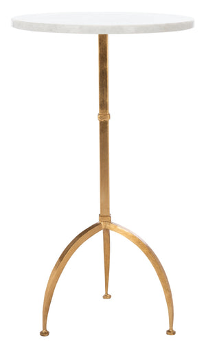 Safavieh Myrna Glamorous Round Gold Leaf Accent Table With White Granite Top For Stylish Living Spaces FOX2516A
