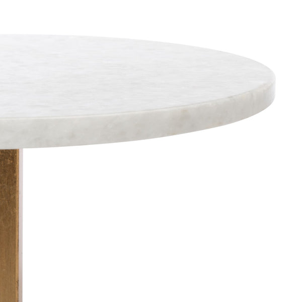 Safavieh Myrna Glamorous Round Gold Leaf Accent Table With White Granite Top For Stylish Living Spaces FOX2516A