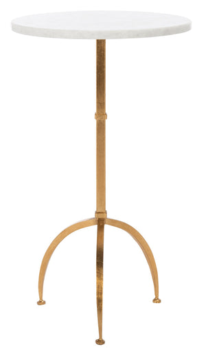 Safavieh Myrna Glamorous Round Gold Leaf Accent Table With White Granite Top For Stylish Living Spaces FOX2516A