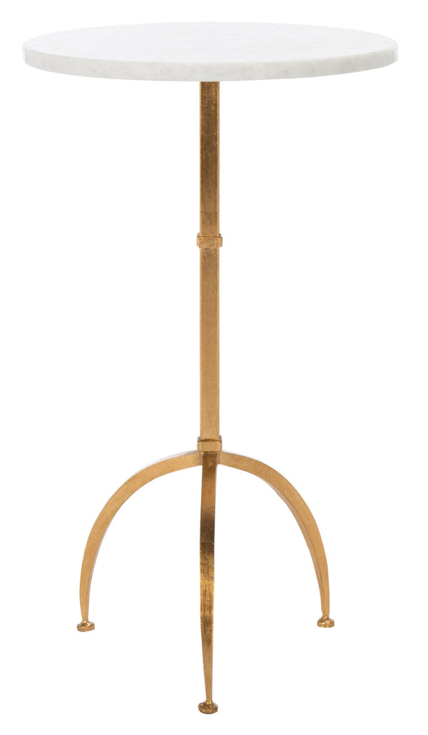 Safavieh Myrna Glamorous Round Gold Leaf Accent Table With White Granite Top For Stylish Living Spaces FOX2516A