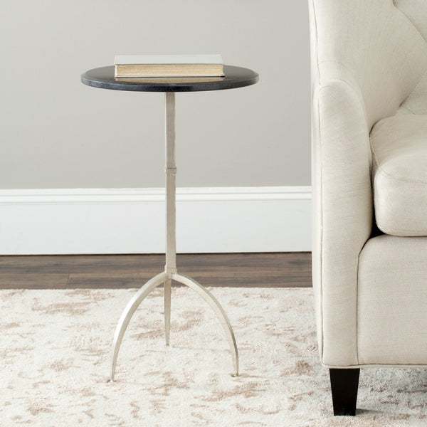 Safavieh Myrna Round Accent Table With Black Marble Top And Antique Silver Base For Stylish Small Spaces FOX2516B