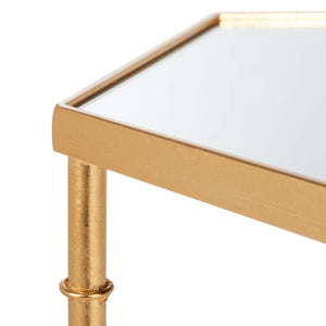 Safavieh Kerri Glam Gold Leaf Accent Table With Mirrored Top & Faux Bamboo Design For Chic Home Decor FOX2517A