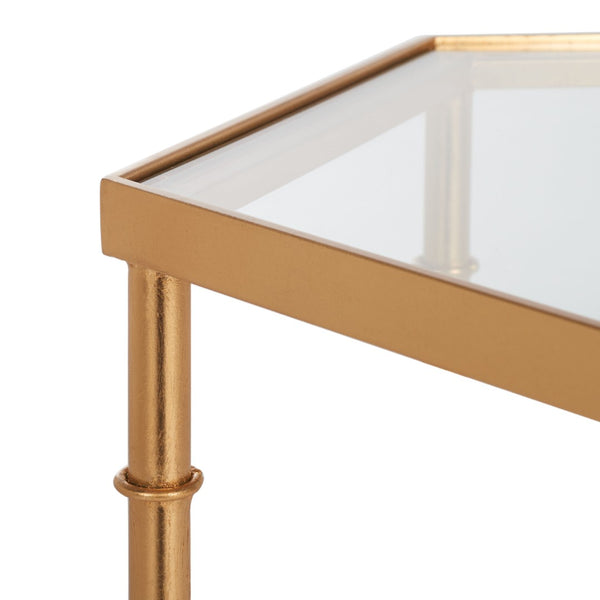 Safavieh Kerri Gold Leaf Accent Table - Chic Faux Bamboo Design With Clear Glass Top For Elegant Interiors FOX2517B