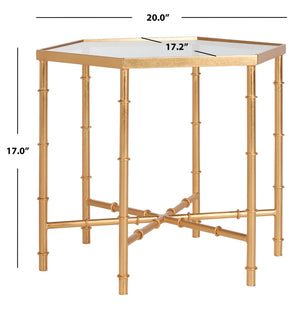 Safavieh Kerri Gold Leaf Accent Table - Chic Faux Bamboo Design With Clear Glass Top For Elegant Interiors FOX2517B