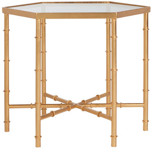 Safavieh Kerri Gold Leaf Accent Table - Chic Faux Bamboo Design With Clear Glass Top For Elegant Interiors FOX2517B