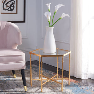 Safavieh Kerri Gold Leaf Accent Table - Chic Faux Bamboo Design With Clear Glass Top For Elegant Interiors FOX2517B