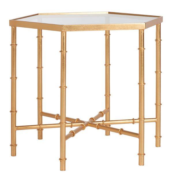 Safavieh Kerri Gold Leaf Accent Table - Chic Faux Bamboo Design With Clear Glass Top For Elegant Interiors FOX2517B