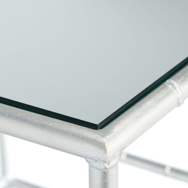 Safavieh Rory Silver Mirror Top Accent Table - Chinoiserie Glamour With Faux Bamboo Base For Any Space FOX2519A