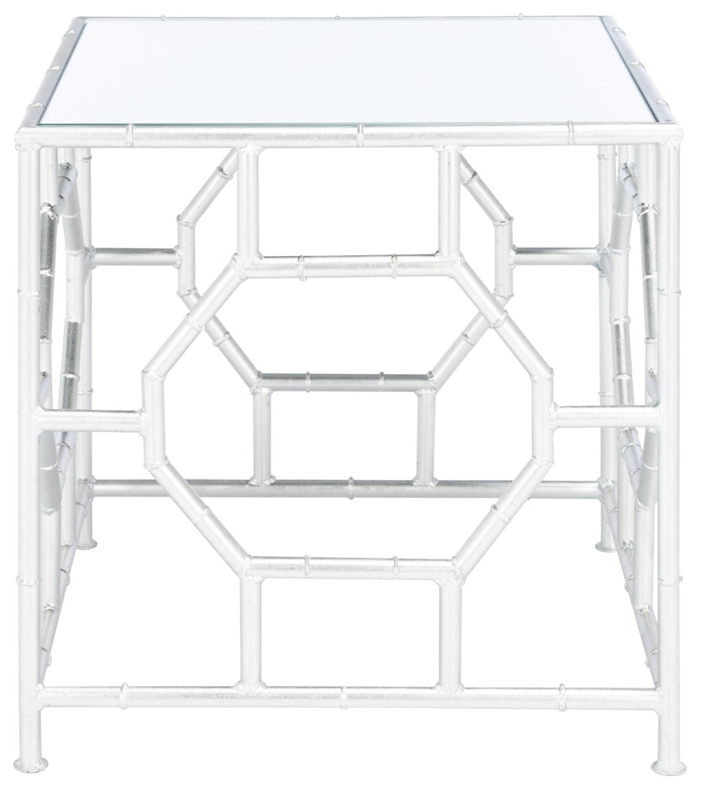 Safavieh Rory Silver Mirror Top Accent Table - Chinoiserie Glamour With Faux Bamboo Base For Any Space FOX2519A