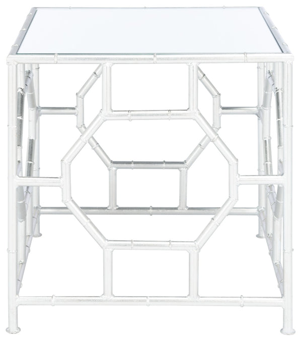 Safavieh Rory Silver Mirror Top Accent Table - Chinoiserie Glamour With Faux Bamboo Base For Any Space FOX2519A