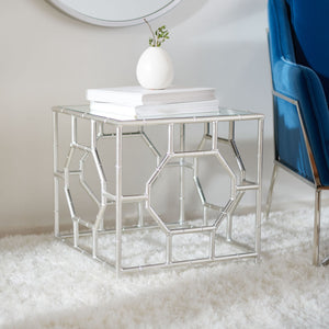 Safavieh Rory Silver Mirror Top Accent Table - Chinoiserie Glamour With Faux Bamboo Base For Any Space FOX2519A