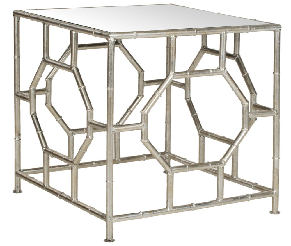 Safavieh Rory Silver Mirror Top Accent Table - Chinoiserie Glamour With Faux Bamboo Base For Any Space FOX2519A