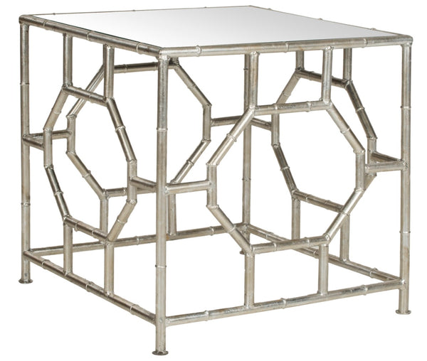 Safavieh Rory Silver Mirror Top Accent Table - Chinoiserie Glamour With Faux Bamboo Base For Any Space FOX2519A