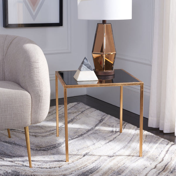 Safavieh Kiley Gold Leaf Accent Table With Round Black Glass Top – Chic Minimalist Design For Any Space FOX2525B