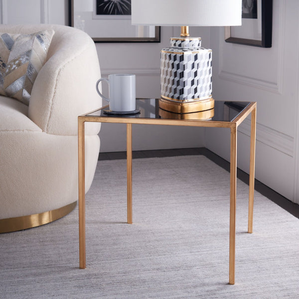 Safavieh Kiley Gold Leaf Accent Table With Round Black Glass Top – Chic Minimalist Design For Any Space FOX2525B