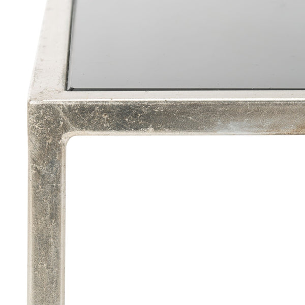 Safavieh Kiley Silver Leaf Accent Table - Modern Elegance With Black Glass Top For Living Room & Bedroom Use FOX2525C