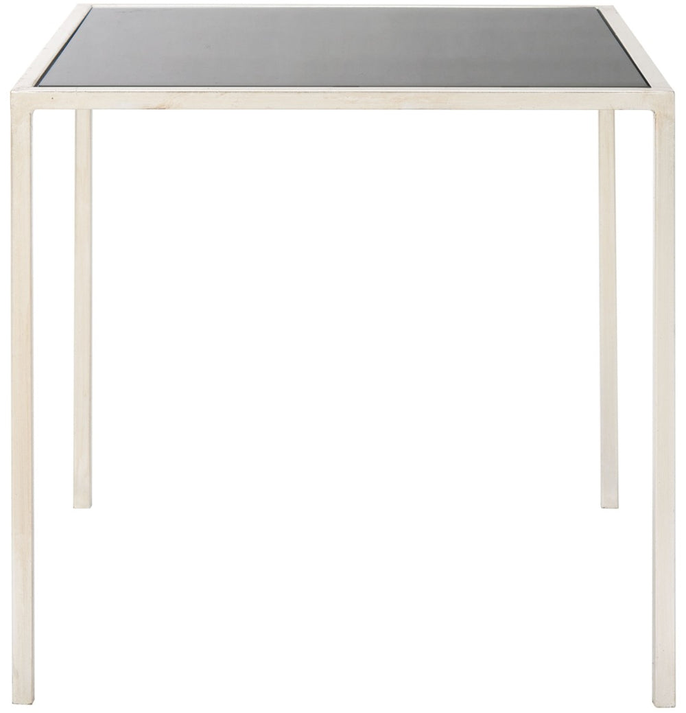 Safavieh Kiley Silver Leaf Accent Table - Modern Elegance With Black Glass Top For Living Room & Bedroom Use FOX2525C