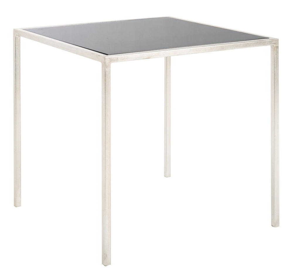 Safavieh Kiley Silver Leaf Accent Table - Modern Elegance With Black Glass Top For Living Room & Bedroom Use FOX2525C