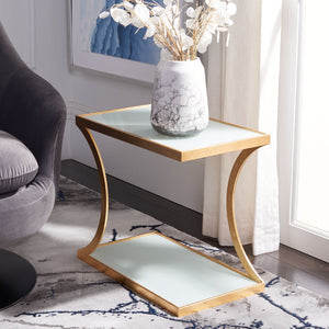 Safavieh Sullivan Gold Leaf Accent Table - Elegant Two-Tier Glass Design For Modern Living Spaces & Décor FOX2526B