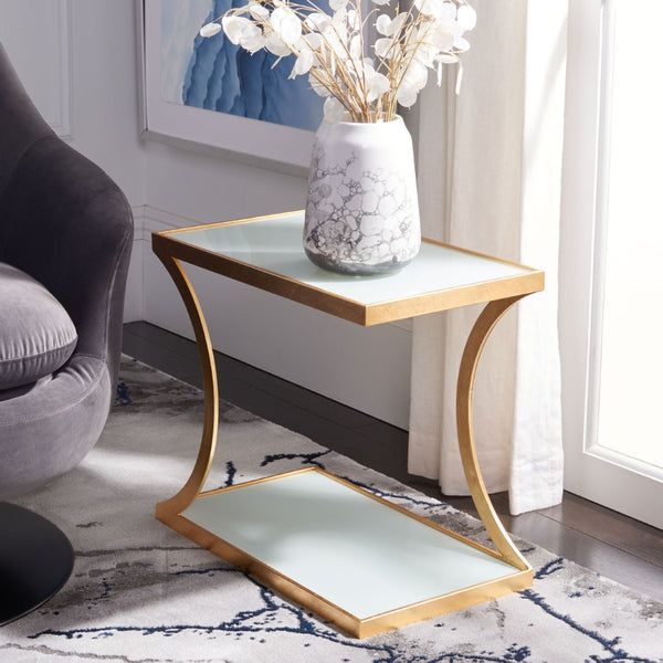 Safavieh Sullivan Gold Leaf Accent Table - Elegant Two-Tier Glass Design For Modern Living Spaces & Décor FOX2526B