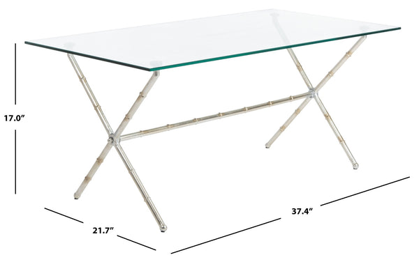 Safavieh Brogen Coffee Table - Chinoiserie-Inspired Elegance With Clear Glass Top And Modern Iron Base Design Silver/Clear Glass FOX2527A