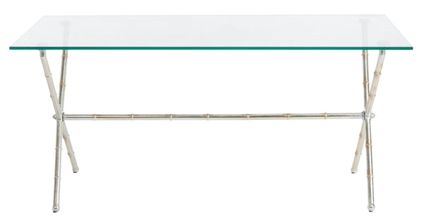 Safavieh Brogen Coffee Table - Chinoiserie-Inspired Elegance With Clear Glass Top And Modern Iron Base Design Silver/Clear Glass FOX2527A
