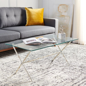 Safavieh Brogen Coffee Table - Chinoiserie-Inspired Elegance With Clear Glass Top And Modern Iron Base Design Silver/Clear Glass FOX2527A