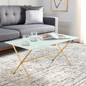 Safavieh Brogen Coffee Table - Chinoiserie-Inspired Elegance With Clear Glass Top And Modern Iron Base Design Gold/White Glass FOX2527C