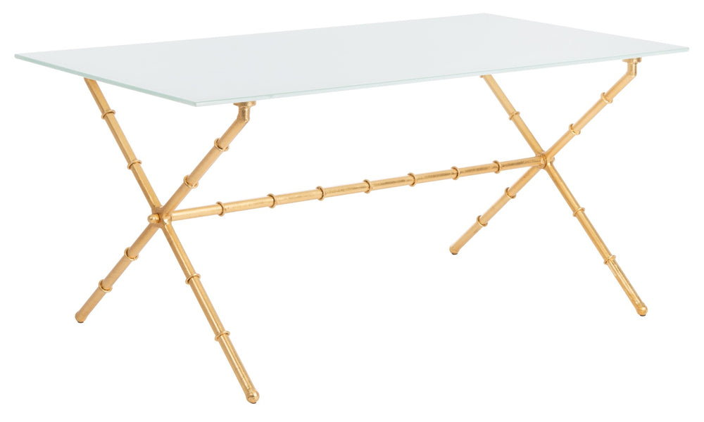 Safavieh Brogen Coffee Table - Chinoiserie-Inspired Elegance With Clear Glass Top And Modern Iron Base Design Gold/White Glass FOX2527C