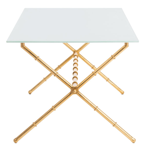 Safavieh Brogen Coffee Table - Chinoiserie-Inspired Elegance With Clear Glass Top And Modern Iron Base Design Gold/White Glass FOX2527C