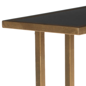 Safavieh Murphy Gold Leaf Accent Table - Luxurious Black Glass Top With Greek Key Design For Stylish Interiors FOX2529C