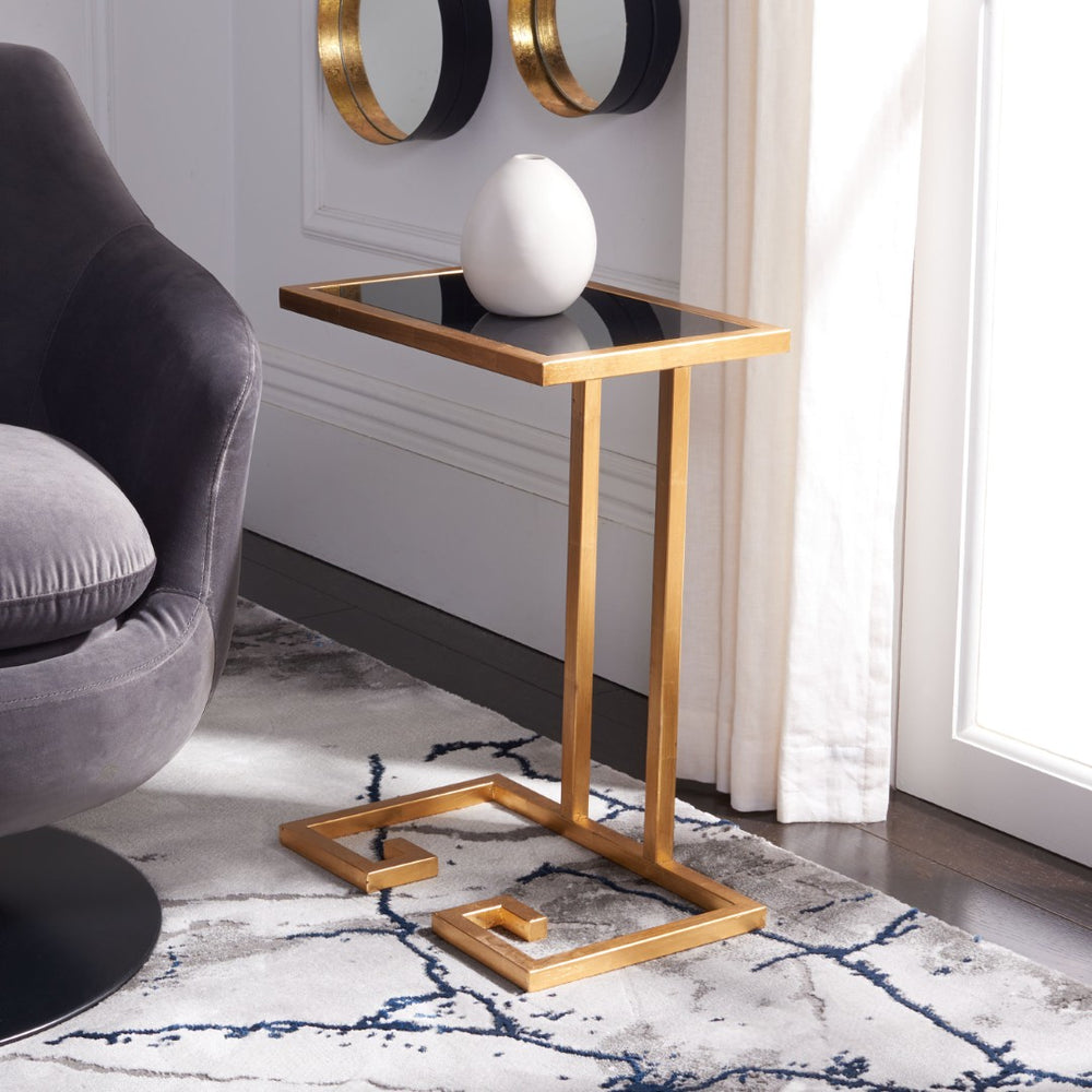 Safavieh Murphy Gold Leaf Accent Table - Luxurious Black Glass Top With Greek Key Design For Stylish Interiors FOX2529C