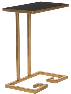 Safavieh Murphy Gold Leaf Accent Table - Luxurious Black Glass Top With Greek Key Design For Stylish Interiors FOX2529C