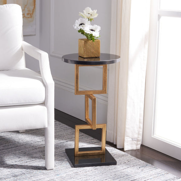 Safavieh Cassidy Gold Leaf Accent Table - Modern Sculptural Design With Black Marble Top For Stylish Spaces FOX2531A