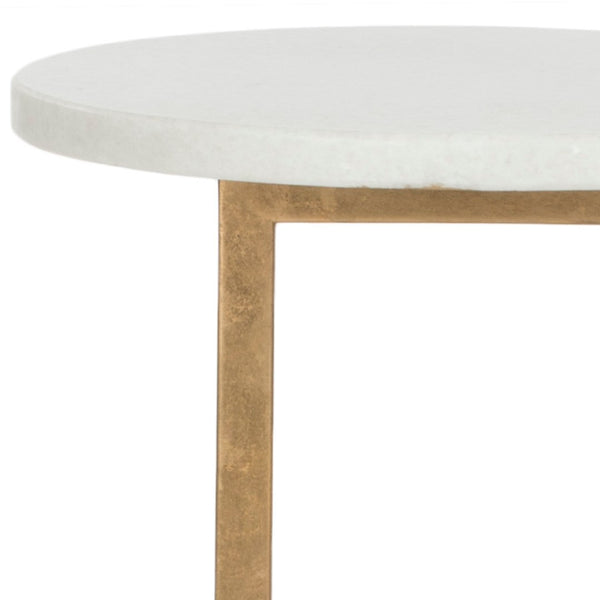 Safavieh Cassidy Silver Leaf Accent Table - Modern Marble Top & Sculptural Gold Base For Chic Interiors FOX2531B