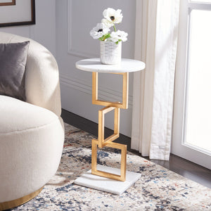 Safavieh Cassidy Silver Leaf Accent Table - Modern Marble Top & Sculptural Gold Base For Chic Interiors FOX2531B
