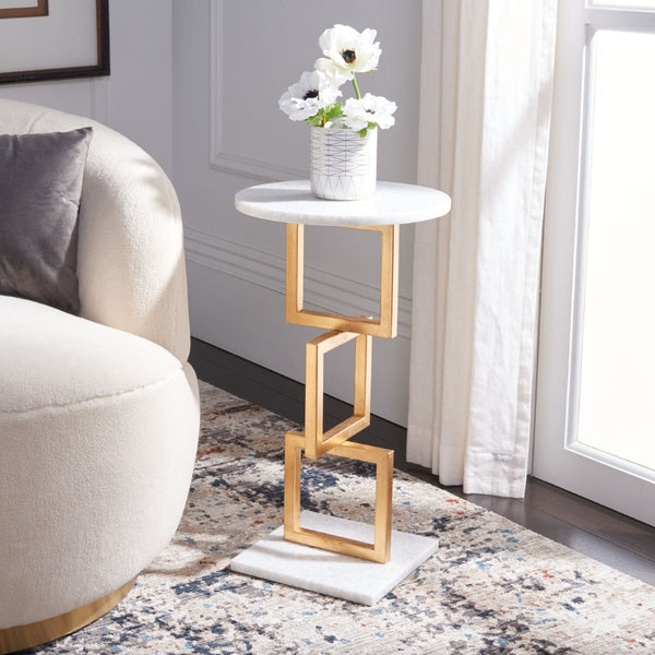 Safavieh Cassidy Silver Leaf Accent Table - Modern Marble Top & Sculptural Gold Base For Chic Interiors FOX2531B
