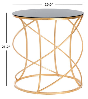 Safavieh Cagney Glass Top Round Accent Table - Modern Black & Gold Design For Stylish Living Spaces & Decor FOX2535B