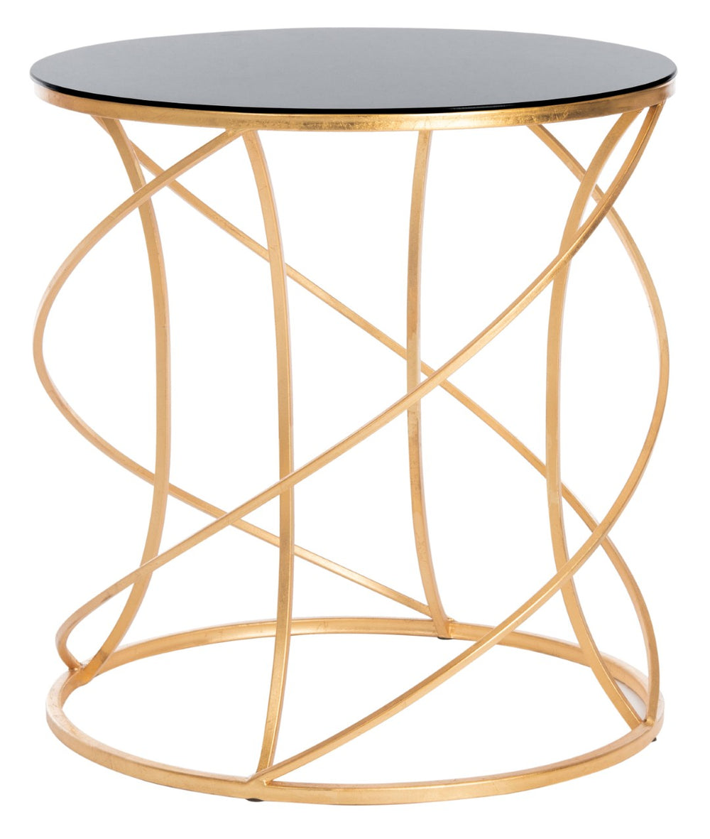 Safavieh Cagney Glass Top Round Accent Table - Modern Black & Gold Design For Stylish Living Spaces & Decor FOX2535B