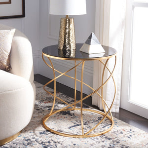 Safavieh Cagney Glass Top Round Accent Table - Modern Black & Gold Design For Stylish Living Spaces & Decor FOX2535B