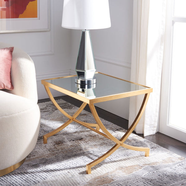 Safavieh Maureen Accent Table With Mirrored Top & Gold Leaf Legs – Elegant Vintage Glamour For Any Space FOX2537A
