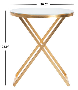 Safavieh Riona Round Top Accent Table – Elegant Gold Leaf Base, White Glass Top, Ideal For Living Spaces FOX2539A