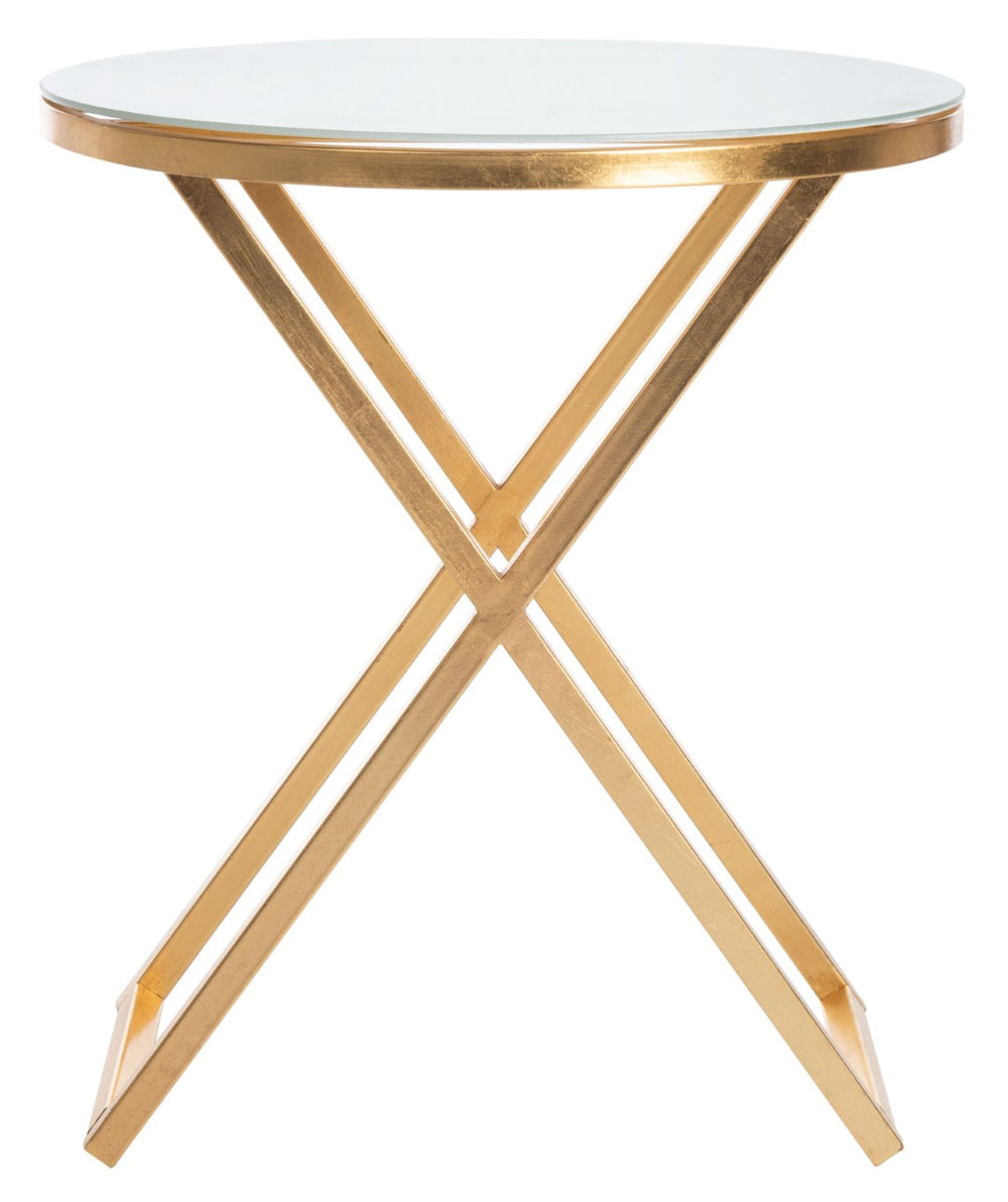 Safavieh Riona Round Top Accent Table – Elegant Gold Leaf Base, White Glass Top, Ideal For Living Spaces FOX2539A