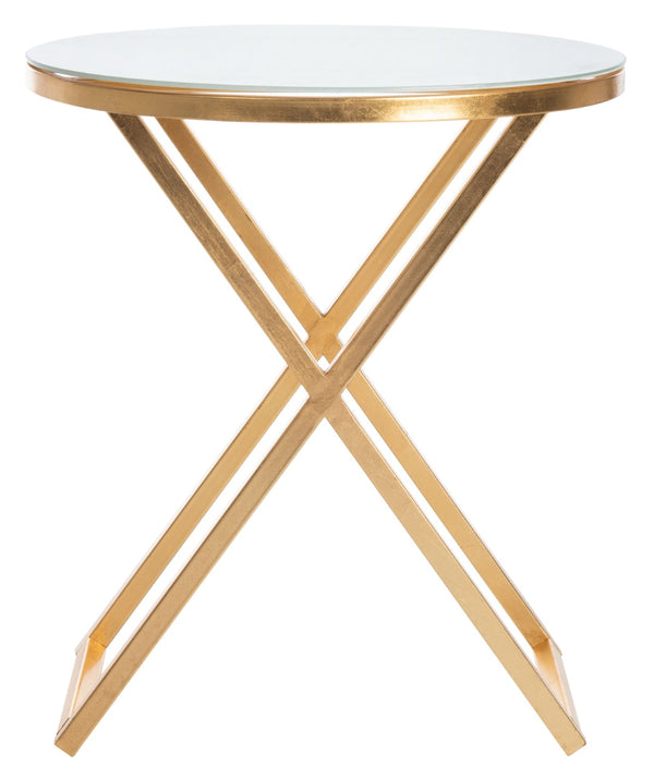 Safavieh Riona Round Top Accent Table – Elegant Gold Leaf Base, White Glass Top, Ideal For Living Spaces FOX2539A