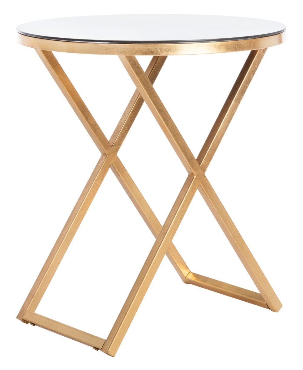 Safavieh Riona Round Top Accent Table – Elegant Gold Leaf Base, White Glass Top, Ideal For Living Spaces FOX2539A