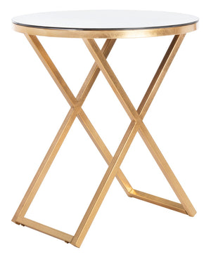 Safavieh Riona Round Top Accent Table – Elegant Gold Leaf Base, White Glass Top, Ideal For Living Spaces FOX2539A