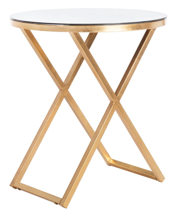 Safavieh Riona Round Top Accent Table – Elegant Gold Leaf Base, White Glass Top, Ideal For Living Spaces FOX2539A