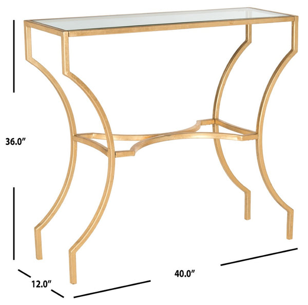 Safavieh Alphonse Console Table - Elegant Iron Base, Tempered Glass Top, Gold Leaf Finish For Stylish Home Decor FOX2540A